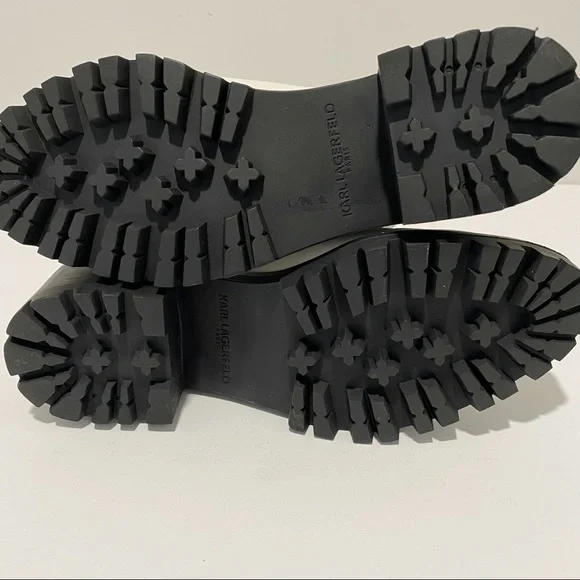 KARL LAGERFELD Pola Leather Off White Pearl Stud Ankle Strap Chelsea Booties NWT - Picture 12 of 16